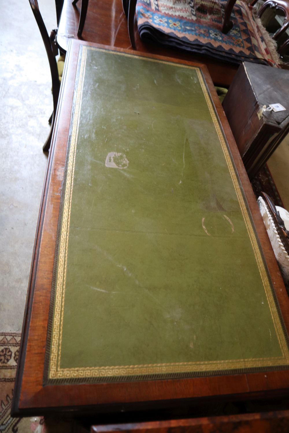 A late Victorian inlaid rosewood kneehole desk, width 122cm depth 57cm height 79cm